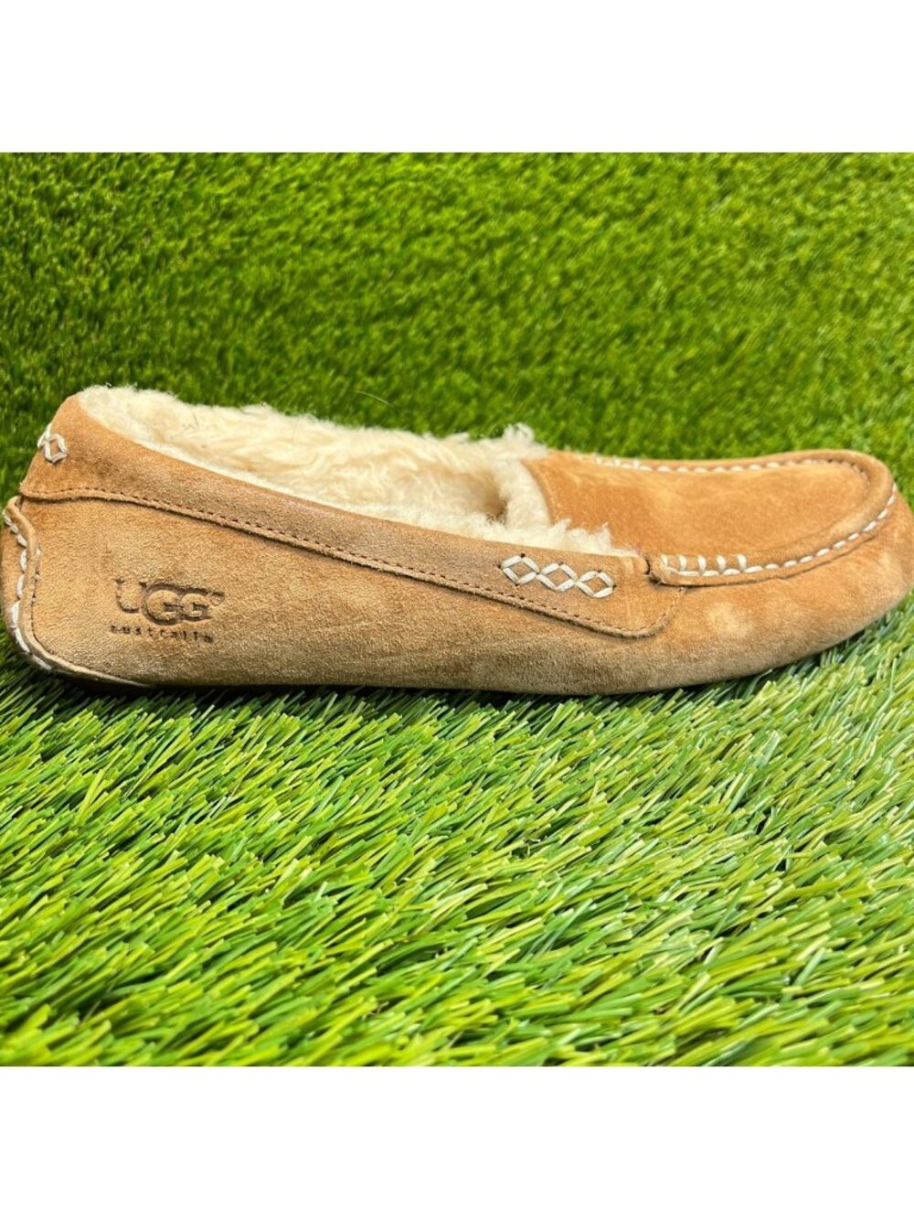 UGG Ansley Womens Size 7 Brown Casual Suede Sheepskin Slip On Slippers Shoes